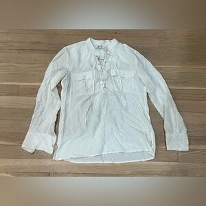 Madewell Silk Lace-up Shirt Blouse Windowpane Ivory Off White Size XXS
